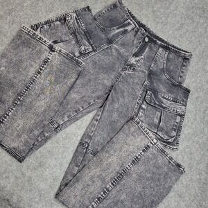 Womens Cargo Jeans Large Gray Dark Wide Leg Ankle Zip Gruge Baggy Y2K Motto Bike